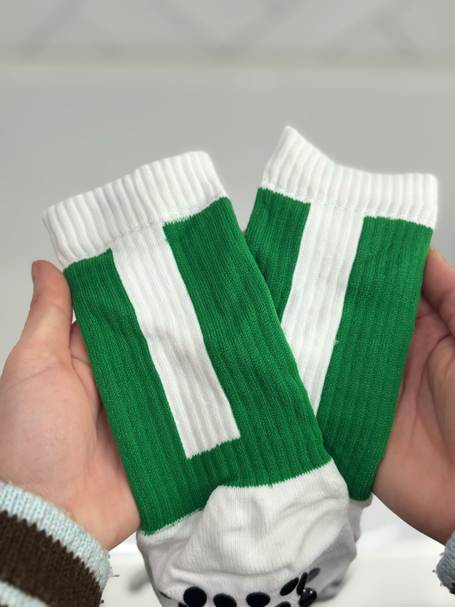 Green and White Grip Socks