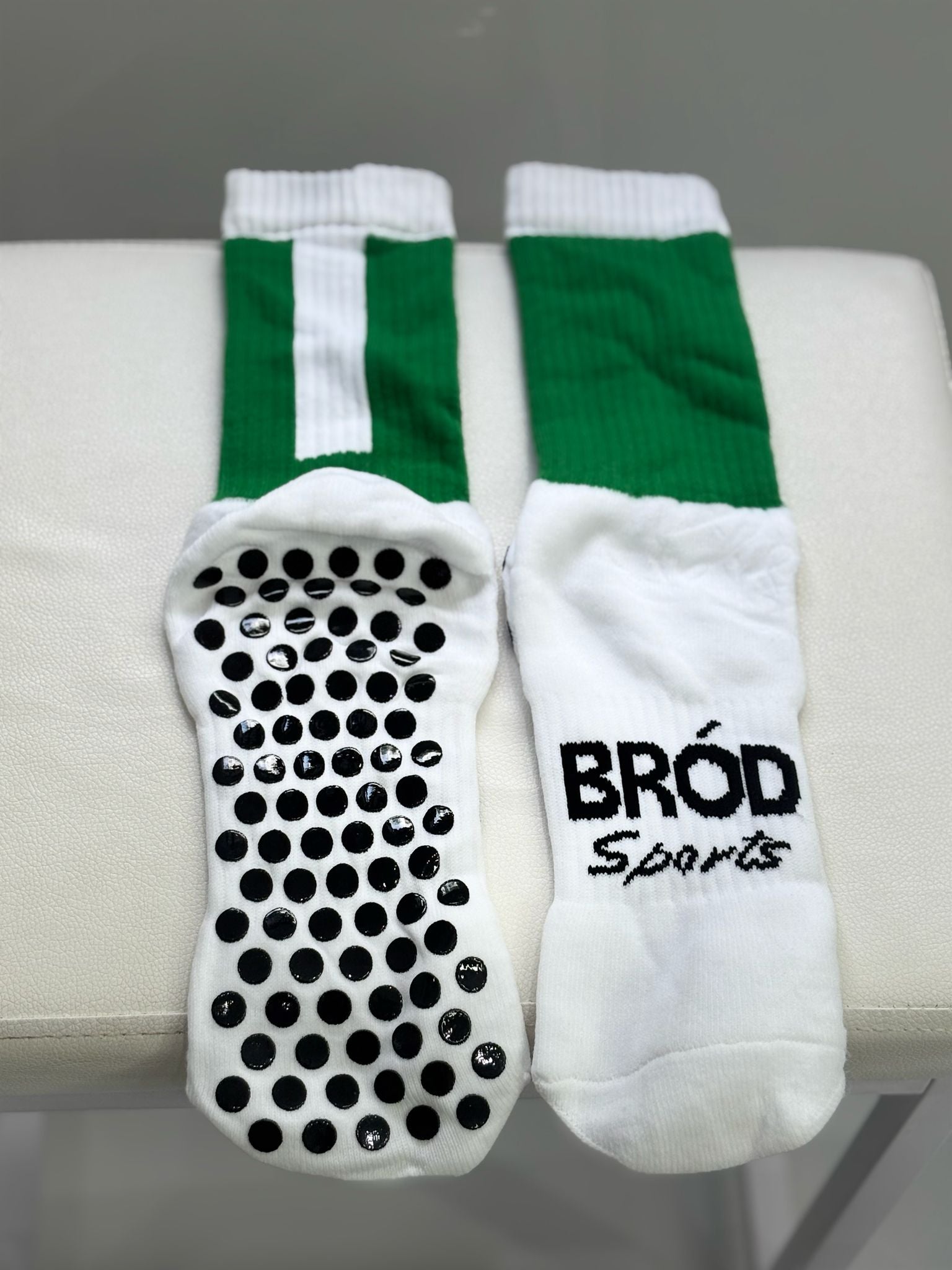 Green and White Grip Socks